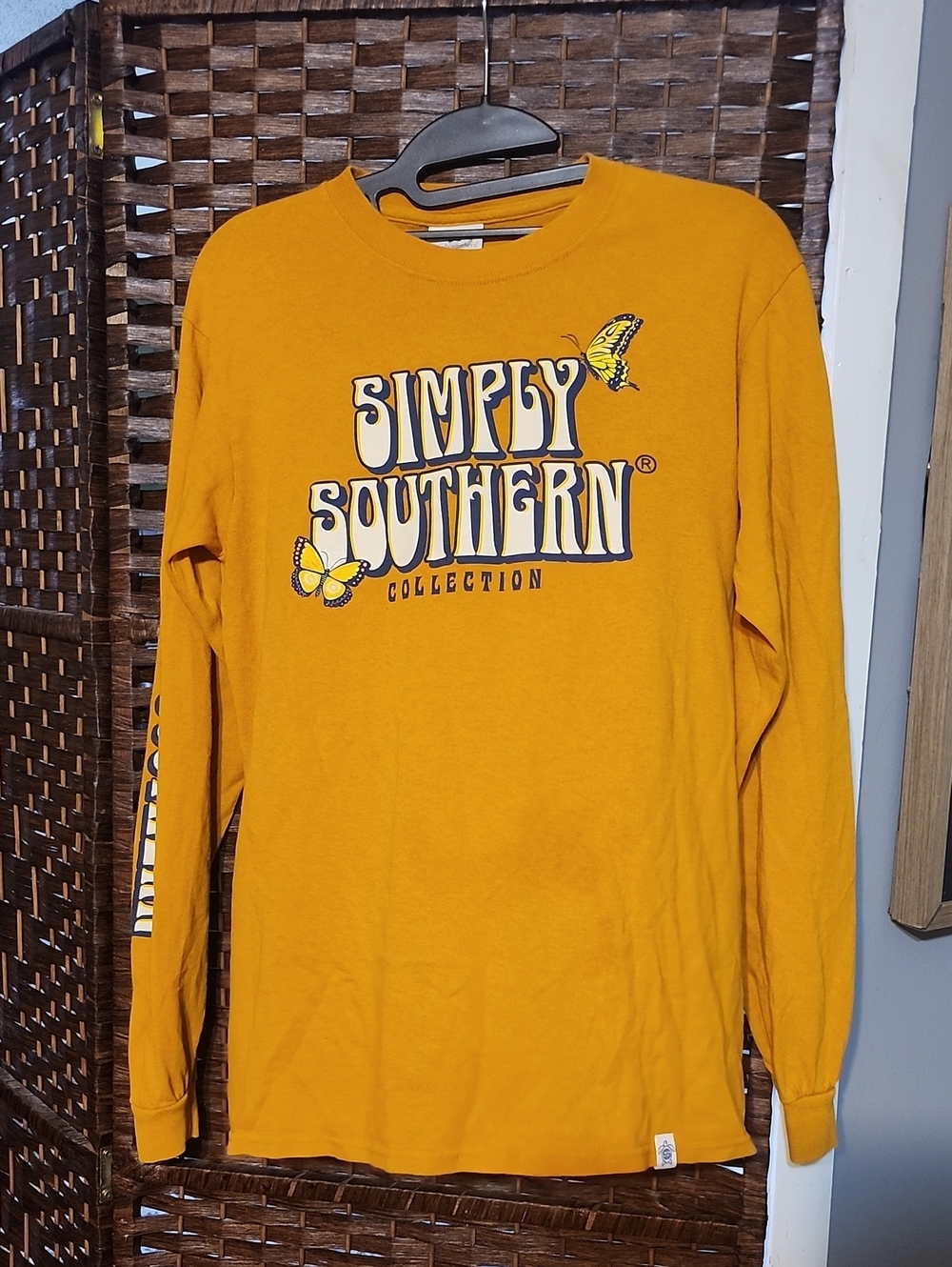 ❤️3 For 10.❤️Simply Southern Mustard Yellow Long Sleeve Tee with Butterfly